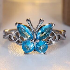Elegant Blue Butterfly Ring NEW size 5